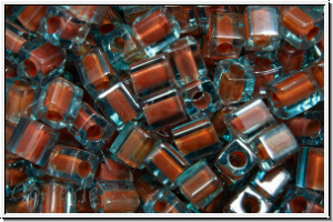 SB-03-3428, MIYUKI Squares, 3mm, aqua, trans., brown-ld., 10g