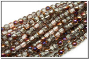 b�hm. Glasperle, rund, 2mm, crystal, trans., half sliperit, 1 Strang
