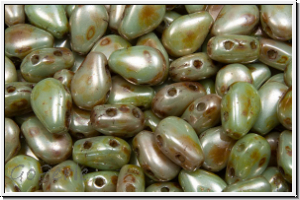 DropDuo-Beads, 5x7mm, white, op., green glaze, 50 Stk.