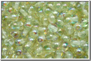 b�hm. Glasperle, rund, 4mm, crystal, trans., green AB, 50 Stk.