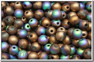 b�hm. Glasperle, rund, 4mm, crystal, trans., glittery bronze, matte, 50 Stk.