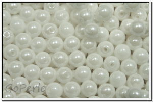 b�hm. Glasperle, rund, 4mm, white, op., white iris. sfinx, 50 Stk.