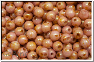 b�hm. Glasperle, rund, 4mm, white, op., rose gold marbled, 50 Stk.
