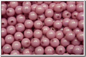 b�hm. Glasperle, rund, 4mm, white, op., rose marbled, 50 Stk.