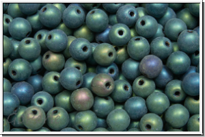 b�hm. Glasperle, rund, 4mm, green, met., iris., matte, 50 Stk.
