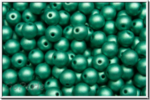 b�hm. Glasperle, rund, 4mm, white, alabaster, teal met. matte, 50 Stk.