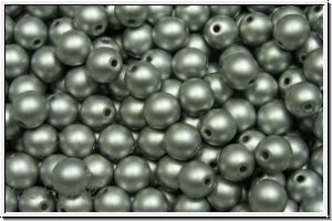 b�hm. Glasperle, rund, 4mm, white, alabaster, silver met. matte, 50 Stk.