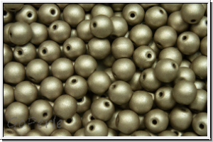 b�hm. Glasperle, rund, 4mm, white, alabaster, khaki met. matte, 50 Stk.