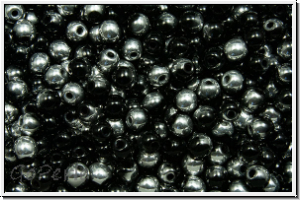 b�hm. Glasperle, rund, 3mm, black, op., half silver, 50 Stk.
