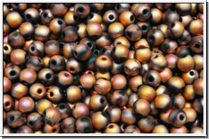 b�hm. Glasperle, rund, 3mm, black, op., full capri rose, matte, 50 Stk.