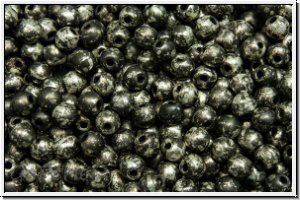 b�hm. Glasperle, rund, 3mm, black, op., antique chrome, matte, 50 Stk.