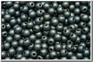 b�hm. Glasperle, rund, 3mm, hematite, met., matte, 50 Stk.