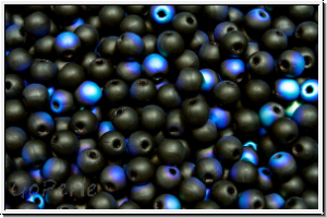 b�hm. Glasperle, rund, 3mm, black, op., AB, matte, 50 Stk.