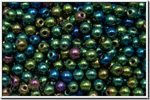 b�hm. Glasperle, rund, 3mm, green, met., iris., 50 Stk.