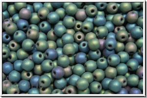 b�hm. Glasperle, rund, 3mm, green, met., matte, iris., 50 Stk.