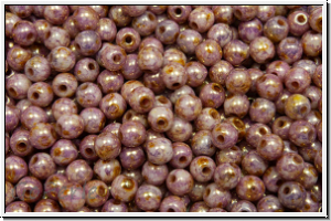 b�hm. Glasperle, rund, 3mm, white, op., lavender marbled, 50 Stk.