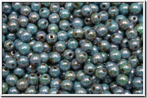 b�hm. Glasperle, rund, 3mm, white, op., blue/bown marbled, 50 Stk.