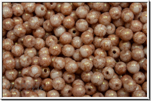 b�hm. Glasperle, rund, 3mm, white, op., rose gold marbled, 50 Stk.
