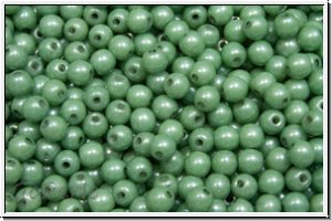 b�hm. Glasperle, rund, 3mm, white, op., green marbled, 50 Stk.
