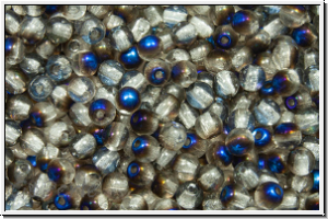 b�hm. Glasperle, rund, 3mm, crystal, trans., half azuro, 50 Stk.
