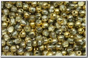 b�hm. Glasperle, rund, 3mm, crystal, trans., half brass, 50 Stk.