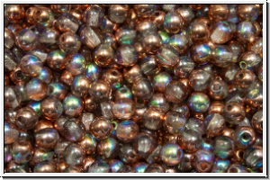 b�hm. Glasperle, rund, 3mm, crystal, trans., copper AB, 50 Stk.
