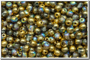 b�hm. Glasperle, rund, 3mm, crystal, trans., golden AB, 50 Stk.