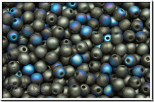 b�hm. Glasperle, rund, 3mm, crystal, trans., glittery graphite, matte, 50 Stk.