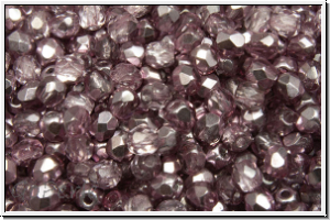 B�hm. Glasschliffperle, PRECIOSA, feuerpol., 3mm, crystal, trans., half labrador solgel violet, 50 Stk.