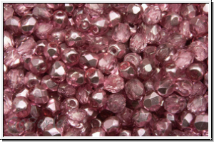 B�hm. Glasschliffperle, PRECIOSA, feuerpol., 3mm, crystal, trans., half labrador solgel pink, 50 Stk.