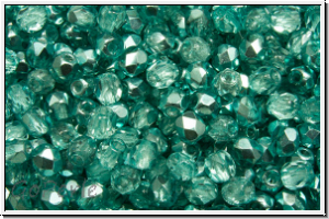B�hm. Glasschliffperle, PRECIOSA, feuerpol., 3mm, crystal, trans., half labrador solgel turquoise, 50 Stk.