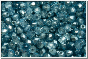 B�hm. Glasschliffperle, PRECIOSA, feuerpol., 3mm, crystal, trans., half labrador solgel blue, 50 Stk.