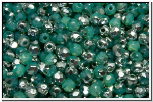 B�hm. Glasschliffperle, feuerpol., 3mm, turquoise, opal, half silver, 50 Stk.