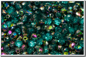 B�hm. Glasschliffperle, feuerpol., 3mm, turquoise, trans., half vitrail, 50 Stk.