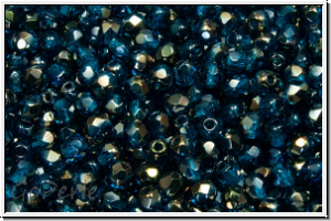 B�hm. Glasschliffperle, feuerpol., 3mm, capri blue, trans., half valentinite, 50 Stk.