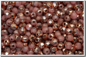 B�hm. Glasschliffperle, feuerpol., 3mm, rose, vintage, op., half capri gold, 50 Stk.
