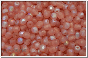 B�hm. Glasschliffperle, feuerpol., 3mm, rose, opal, matte, AB, 50 Stk.