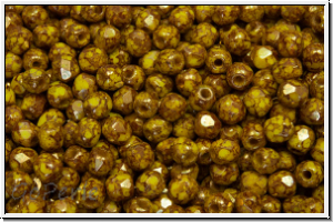 B�hm. Glasschliffperle, feuerpol., 3mm, yellow, op., lila marbled, 50 Stk.