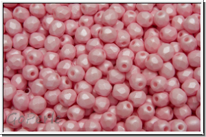 B�hm. Glasschliffperle, feuerpol., 3mm, white, alabaster, soft pastel rose, 50 Stk.