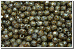 B�hm. Glasschliffperle, feuerpol., 3mm, white, op., blue/brown mineralic, 50 Stk.