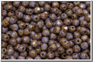 B�hm. Glasschliffperle, feuerpol., 3mm, white, op., lavender/brown mineralic, 50 Stk.