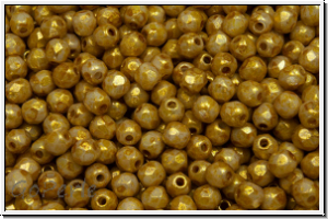 B�hm. Glasschliffperle, feuerpol., 3mm, white, op., golden mineralic, 50 Stk.