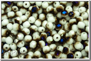 B�hm. Glasschliffperle, feuerpol., 3mm, white, op., half azuro, 50 Stk.