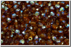 B�hm. Glasschliffperle, feuerpol., 3mm, topaz, med., trans., AB, 50 Stk.
