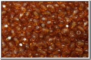 B�hm. Glasschliffperle, feuerpol., 3mm, topaz, med., trans., 50 Stk.