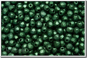 B�hm. Glasschliffperle, feuerpol., 3mm, green, dk., met., suede, 50 Stk.