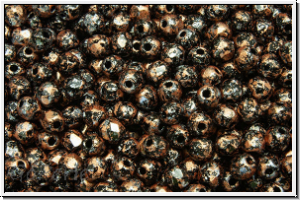 B�hm. Glasschliffperle, feuerpol., 3mm, black, op., lt. copper, tweedy, 50 Stk.