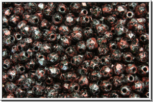B�hm. Glasschliffperle, feuerpol., 3mm, black, op., red, tweedy, 50 Stk.