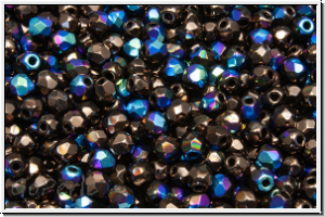 B�hm. Glasschliffperle, feuerpol., 3mm, bronze, dk., met., AB, 50 Stk.