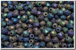 B�hm. Glasschliffperle, feuerpol., 3mm, black, op., white iris., matte, 50 Stk.